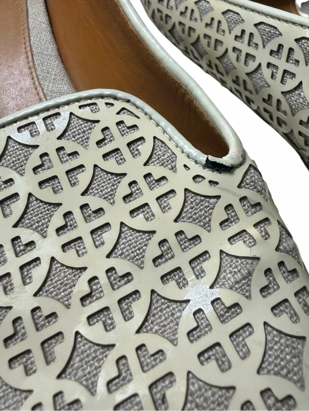 Tory Burch Ivory Laser-Cut Leather Loafers
